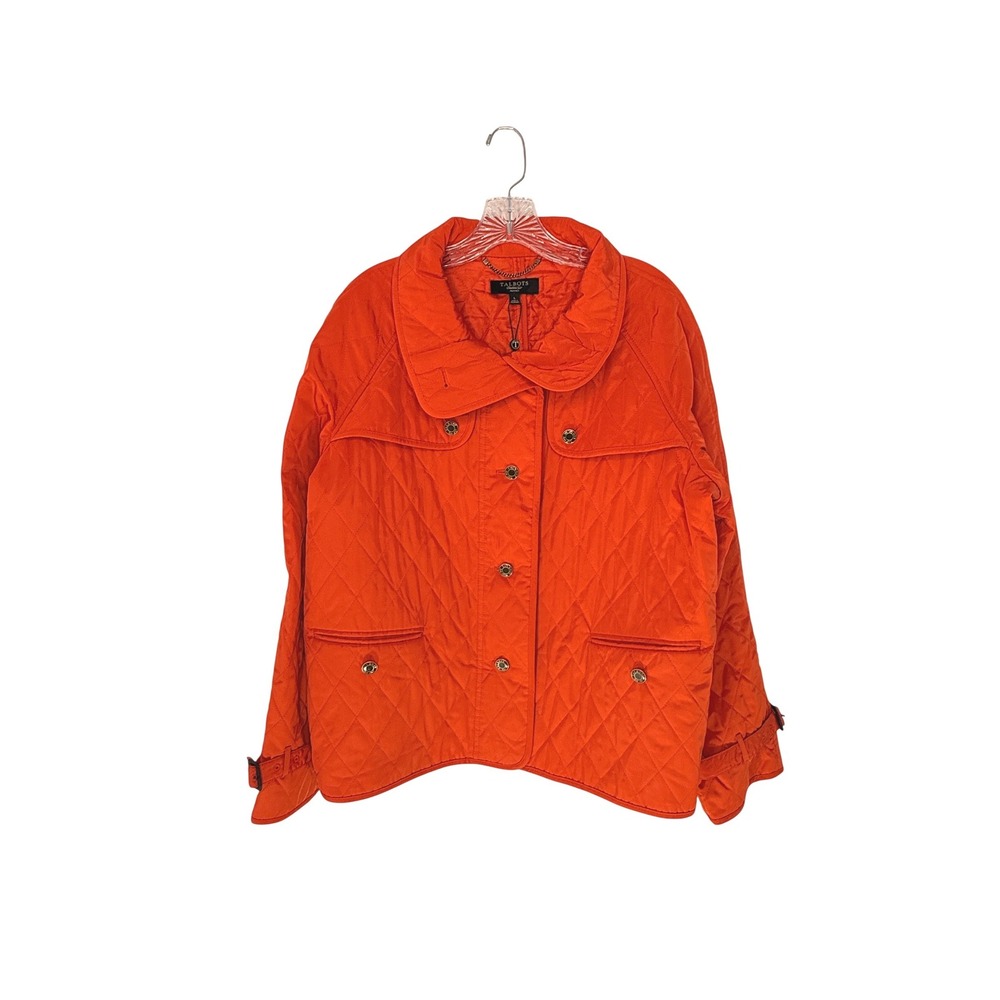 Talbots Women's Orange Diamond Quilted Button Front Jacket Petites Large L